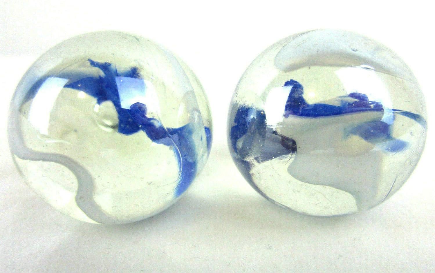 Set of 2 Blue Mist 35mm Boulder Clear/White/Blue/Cobalt Swirl Large Shooter Solid Glass Marbles