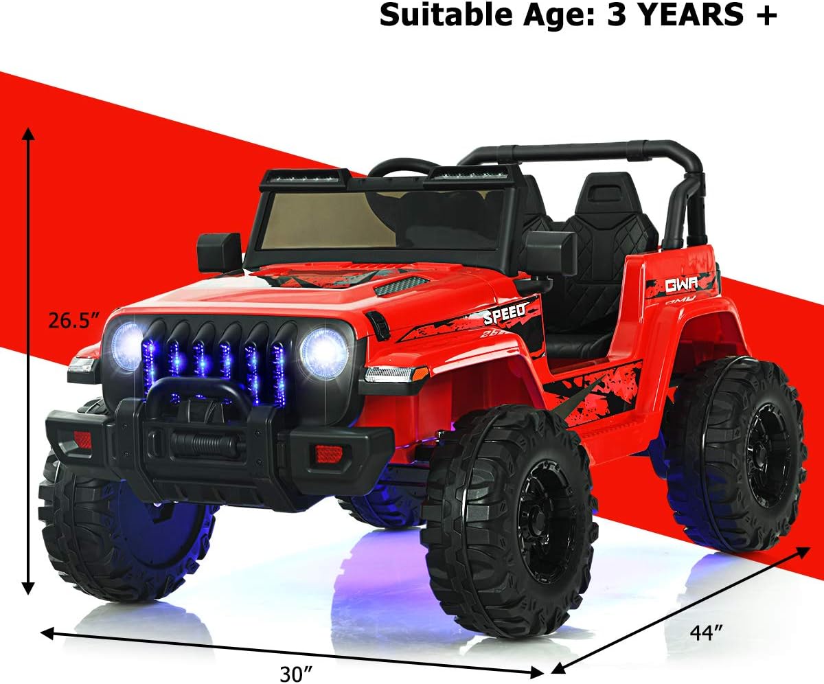 INFANS Kids Ride on Car Truck with 2.4G Remote Control, 12V Battery Powered Electric Cars for Kids w/3 Speeds, Battery Display, LED Lights, Safety Belt, Music & Horn, Bluetooth/FM/USB (Red)