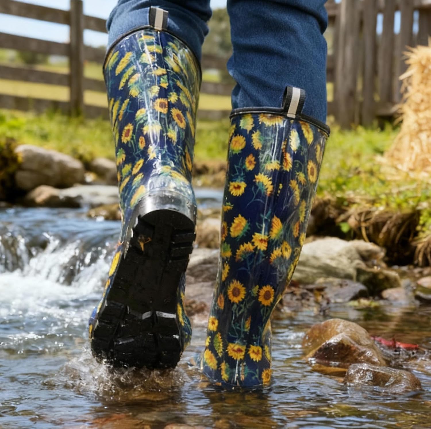 YAAMOO Women’s Tall PVC Rain Boots – Waterproof Non-Slip Garden Boots for Ladies, Lightweight Floral & Print Rubber Shoes - Image 3