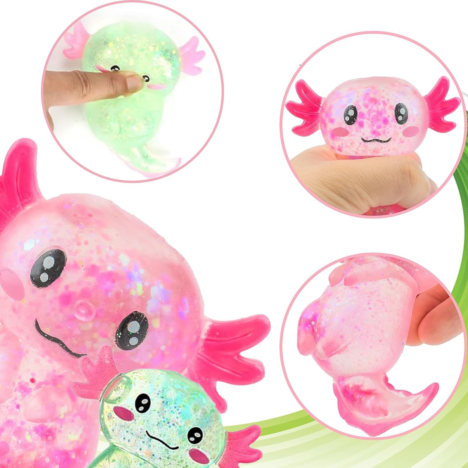 2 Stück Axolotl Stressball Spielzeug – Anti-Stress Squishy Toys In Gelb & Blau, Ca. 8,8 X 10 Cm