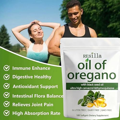 Miniatura 5 de RESILLA Aceite de cápsulas blandas de orégano, 180 unidades  2 en 1 formulado con aceite de semilla negra, carvacrol de fuerza 4 veces y timoquinona