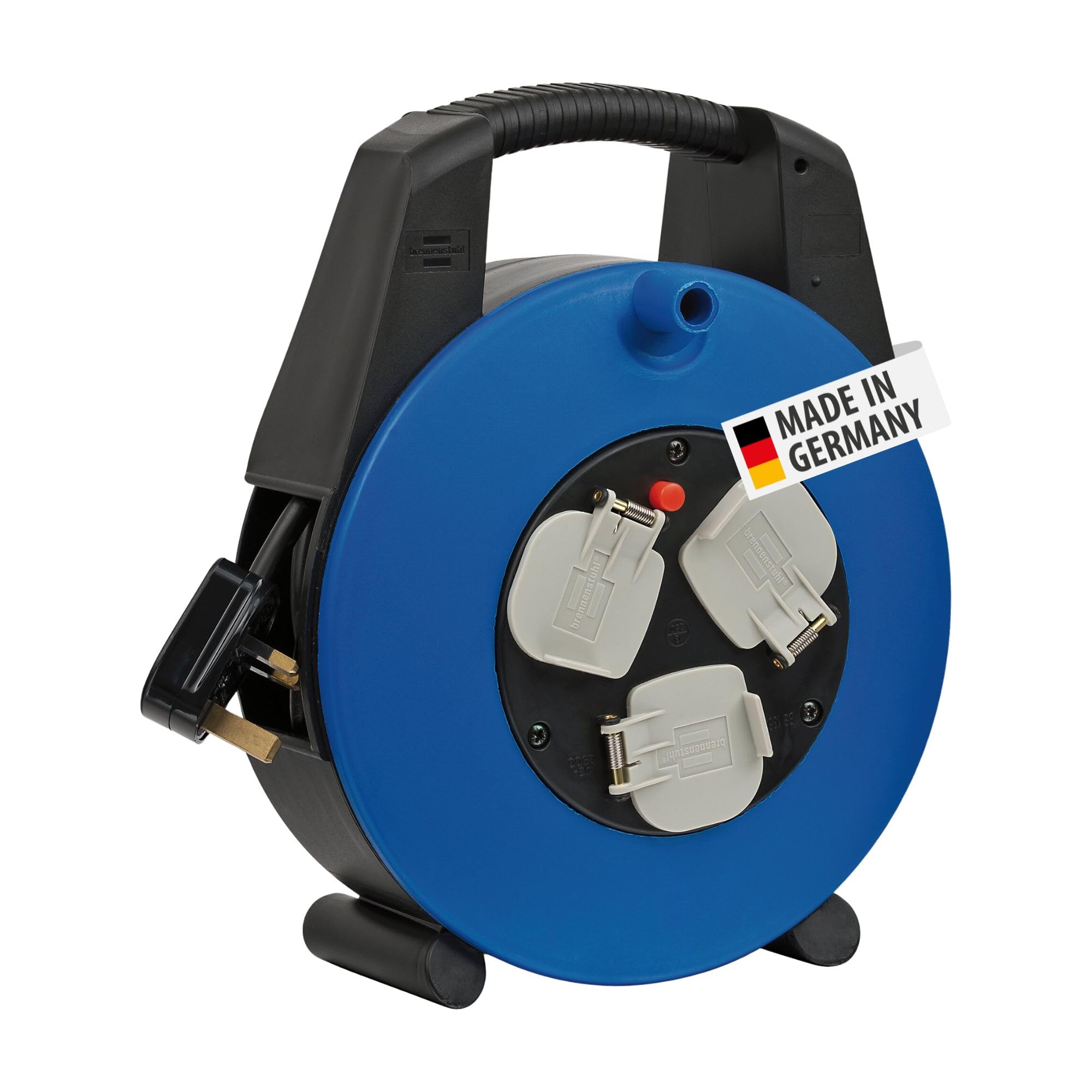 BrennenstuhlVario Line 3-way socket cable box (15m extension cable, portable), small plastic cable reel box with carry handle, cable colour: black