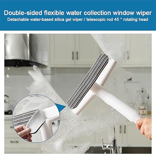 Miniatura 6 de Eyliden Rasqueta de ventana función patentada de colección de agua limpiador de ventanas 2 en 1 espátula de goma de doble cara y esponja de