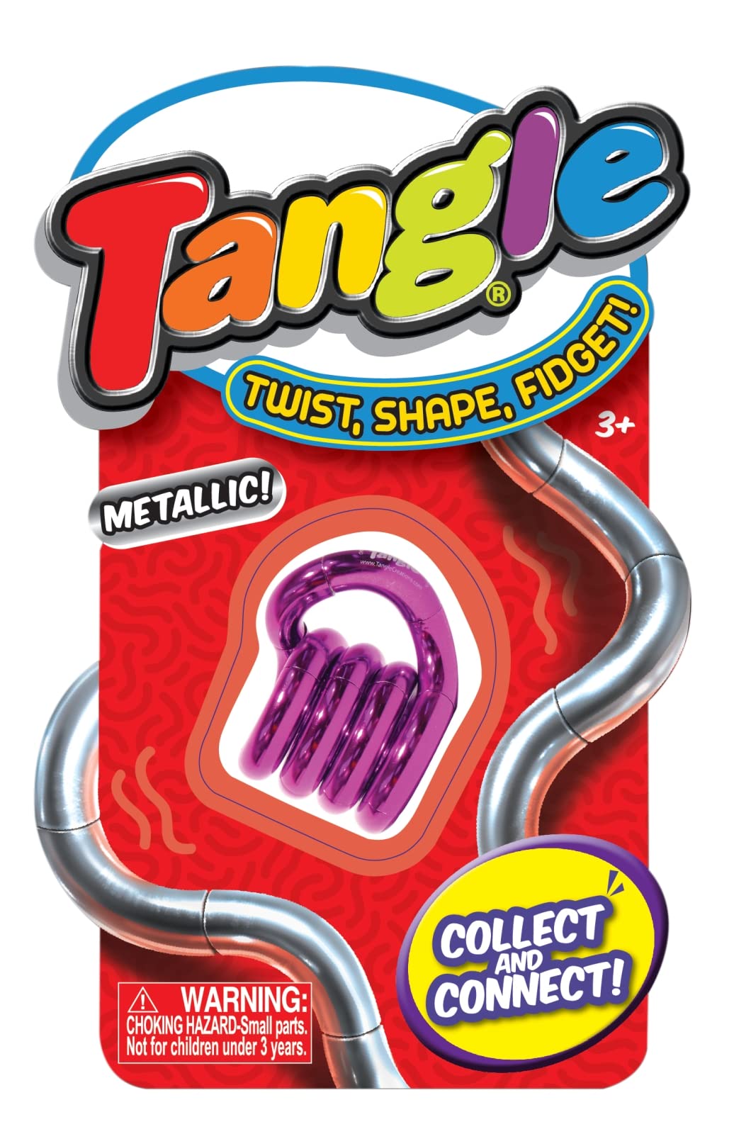 Tangle 85206 Fidget Toy Junior Metallic seria antystresowa, zabawka na palce, wspomaga koordynację i motorykę precyzyjną, możliwość dowolnego obracania i łączenia, zabawka motoryczna dla dzieci od 3