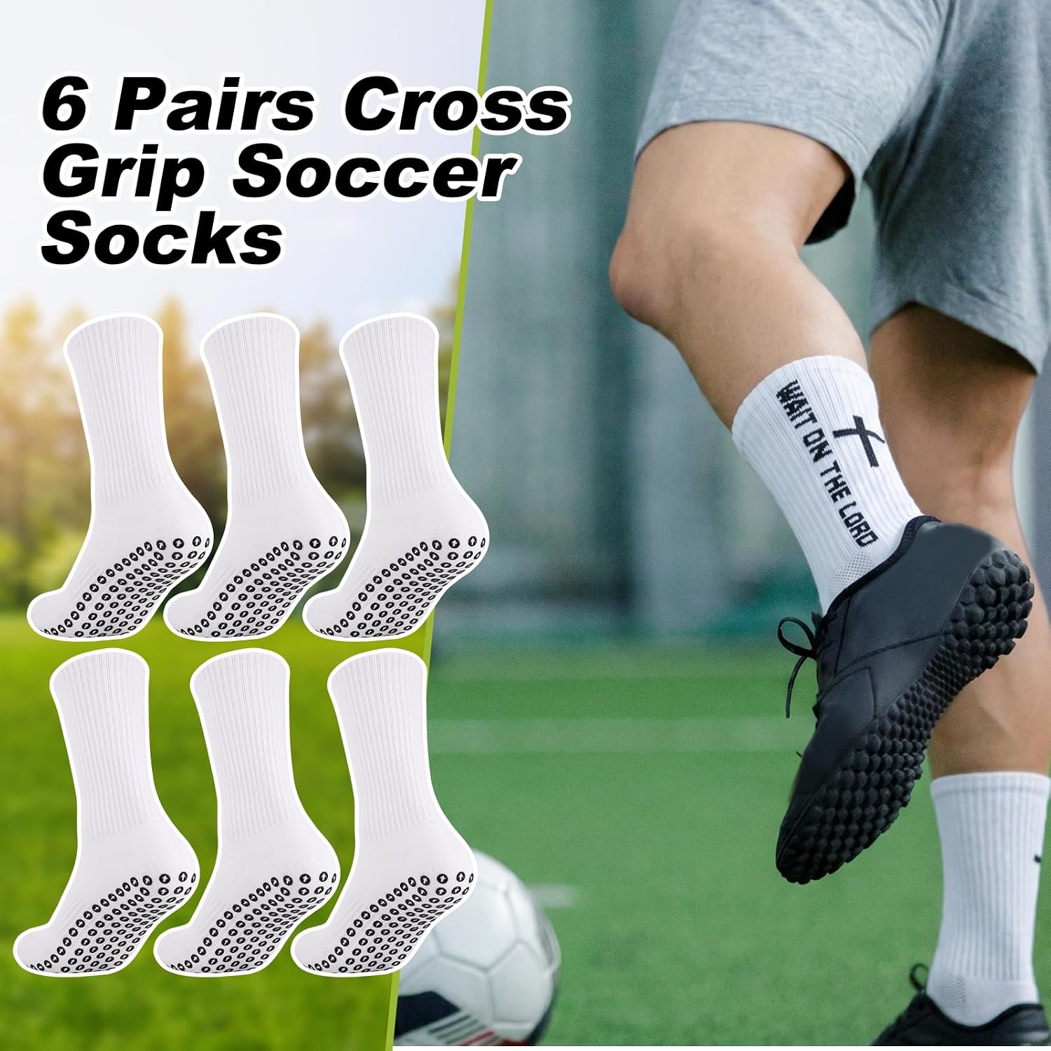Cross Grip Soccer Socks 6-13 US - 4/6 Pairs Anti Slip Christian Bible Athletic Socks for Father's Day