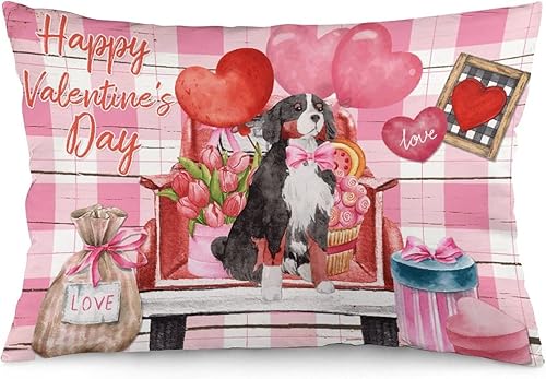 Funda de almohada para el día de San Valentín, rosa y margarita roja, para perros, diseño de búfalo rosa, a cuadros y corazones rojos, fundas de disponible en Yaxa Guatemala