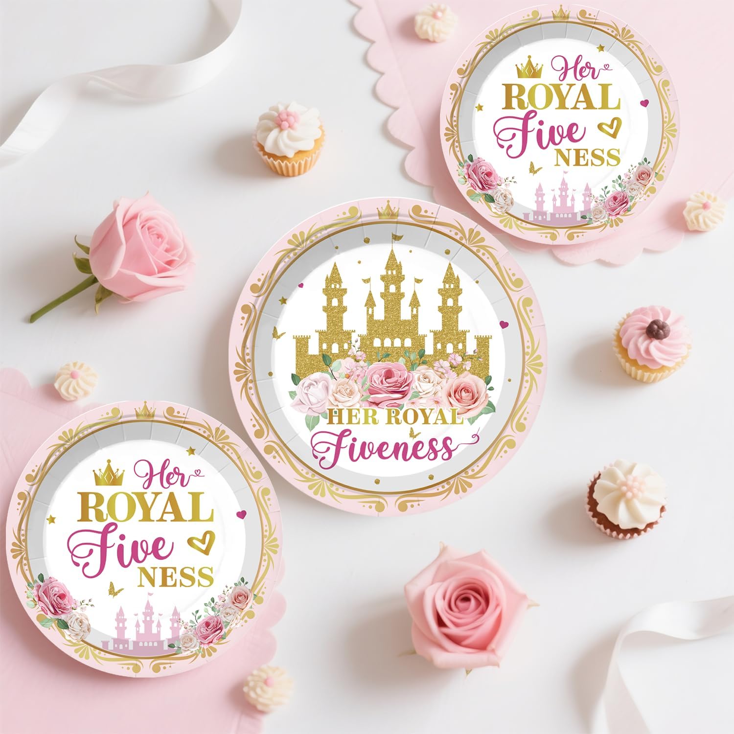 Xynic 199Pcs Her Royal Fiveness Birthday Decorations Serves 25 Guests, Princess Birthday Party Decorations Includes Banner, Plates, Tablecloth, Cups, Cake Topper for 5th Girl