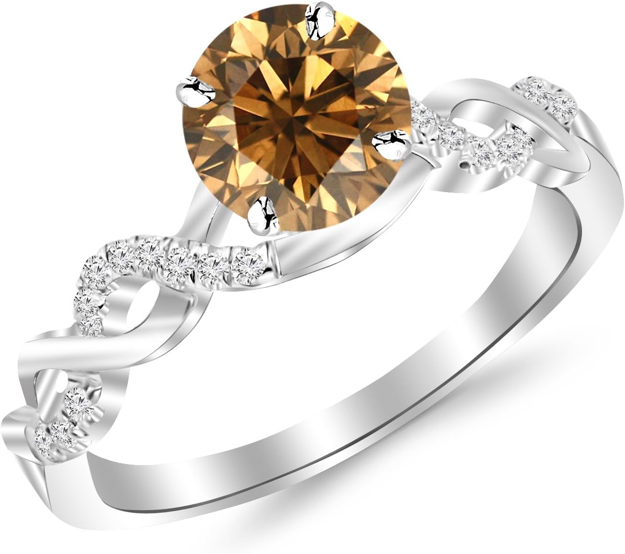 1.13 Ctw 14K White Gold Round Twisting infinity Diamond Engagement Ring w/ 1 Carat Blue Diamond