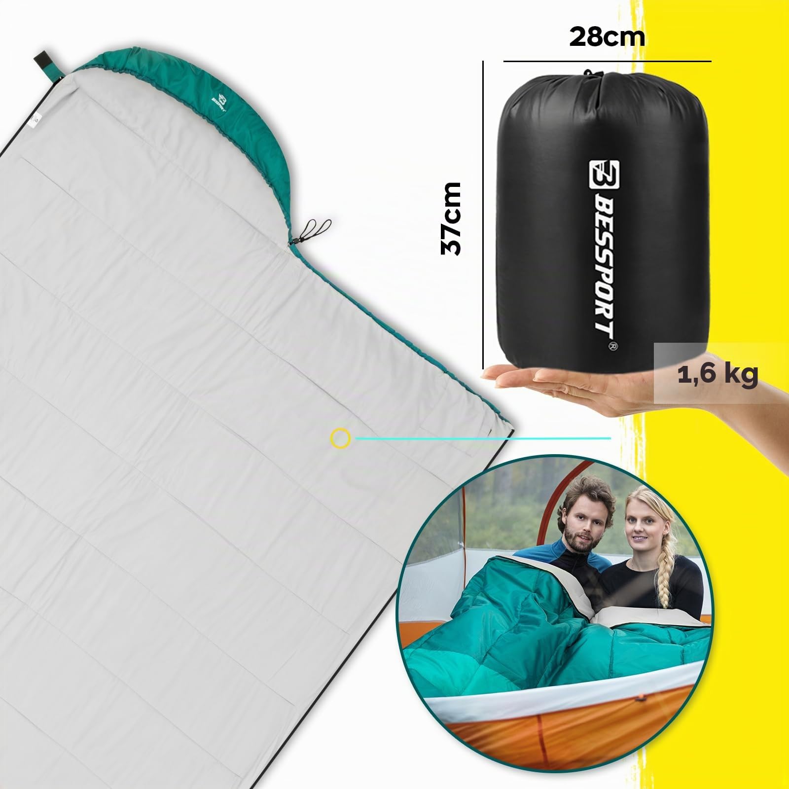 Bessport Saco de Dormir para Camping 3-4 Estaciones -8 °C – 20 °C | Saco de Dormir de Invierno Ligero, Impermeable y cálido para Adultos, mochilero, Camping, Senderismo y Viajes