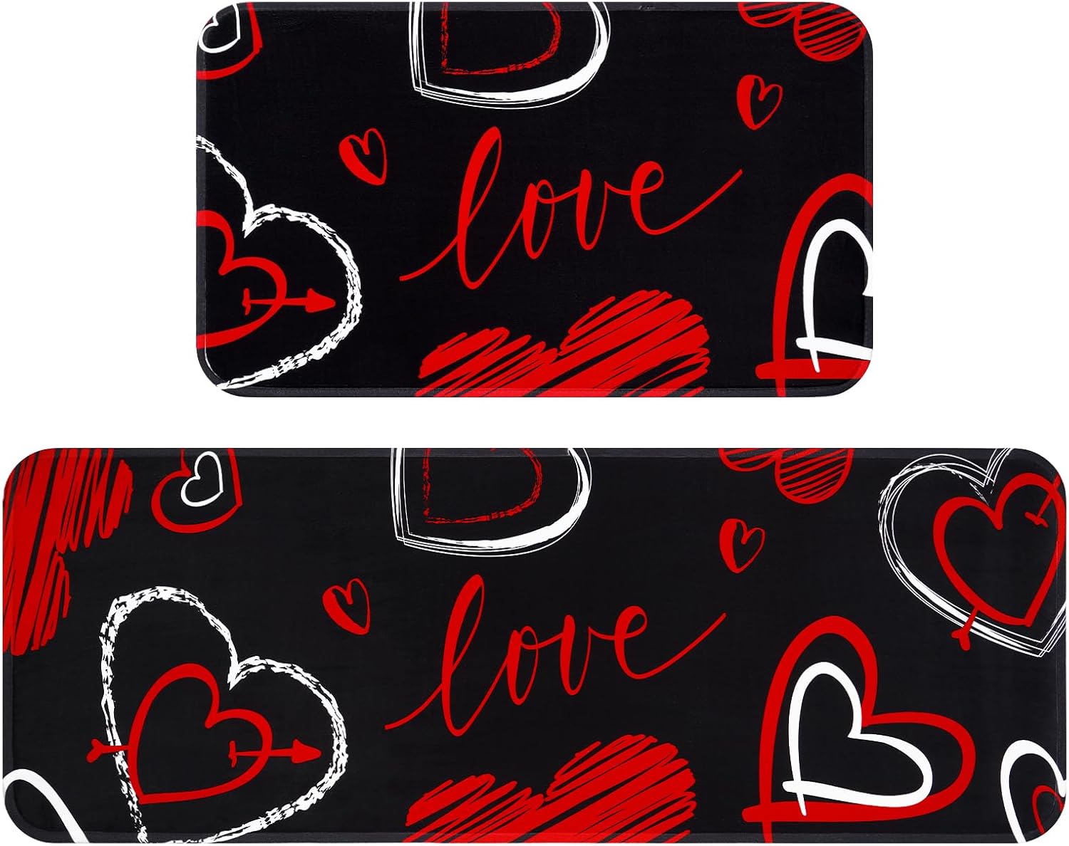 FRAMICS Valentine's Day Kitchen Rug Set of 2, Red Love