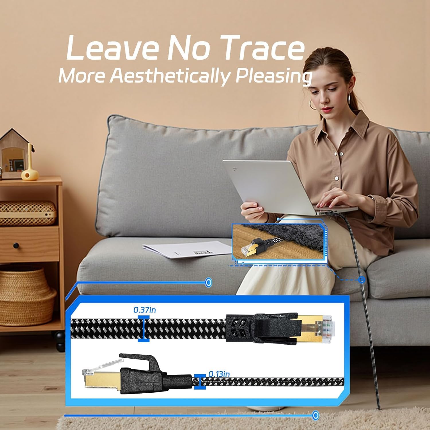 Cavo Ethernet Cat 8, cavo di rete intrecciato ad alta velocità, con connettore RJ45, 40 Gbps, 2000 MHz, resistente, schermato, per interni