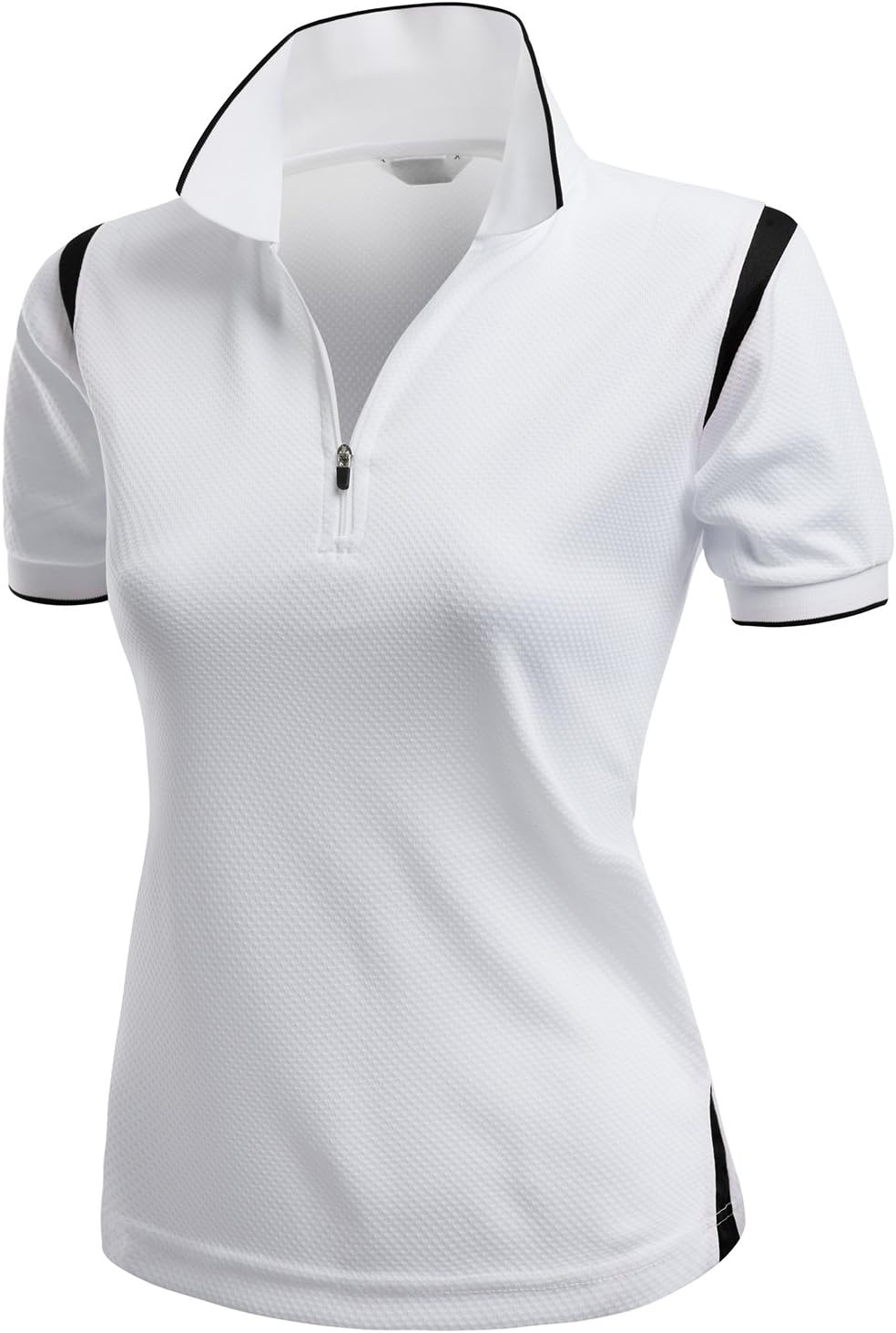 Women's Coolmax 2 Tone Collar Zipup Polo T-Shirt