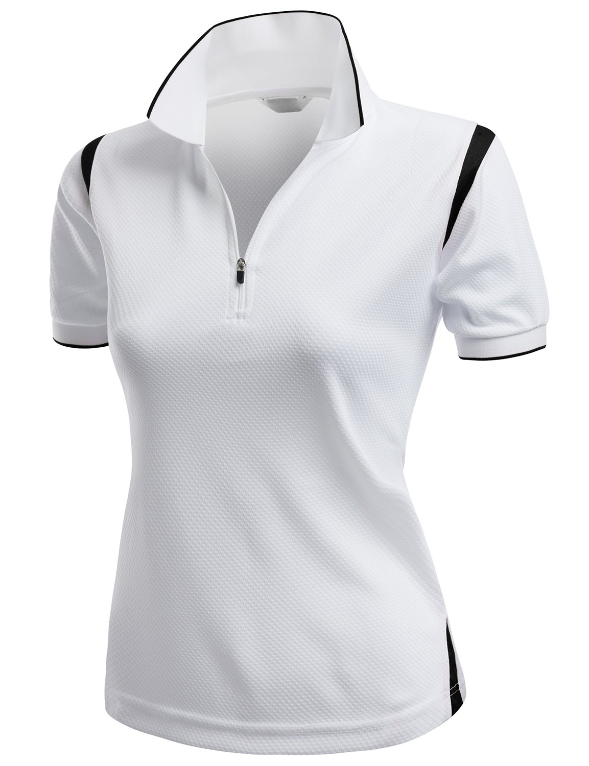 Women's Coolmax 2 Tone Collar Zipup Polo T-Shirt