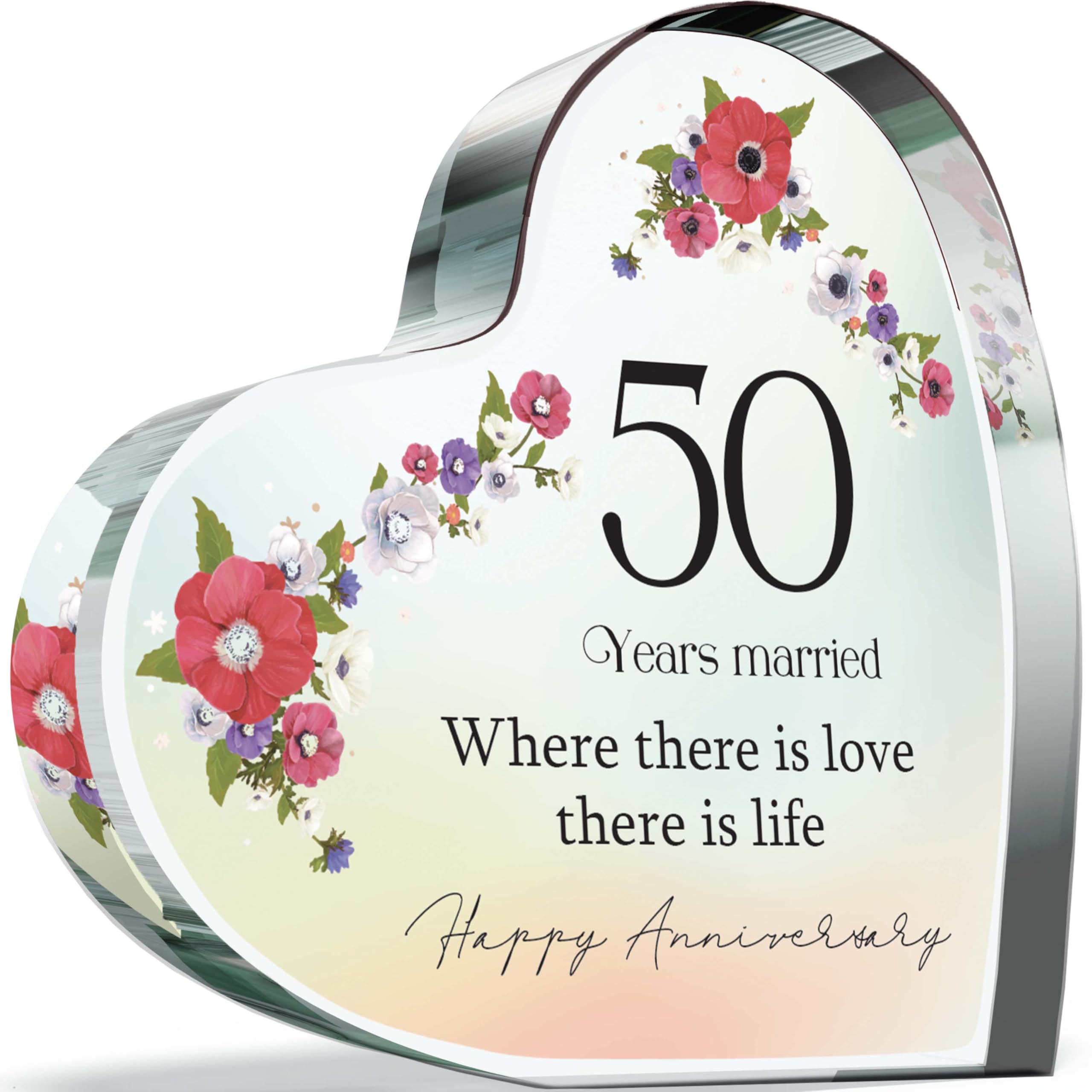 50th Anniversary Acrylic Heart Plaque for Wife or Husband, 50 Years Married
