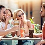 ALINK 2 Pack 20 oz Ribbed Glass Cups Tumblers with Bamboo Lids and Straws,Glassware Set Thickened Glass, Ideal for Iced Coffee,Cocktails,Juices Mason Jar Drinking Glasses