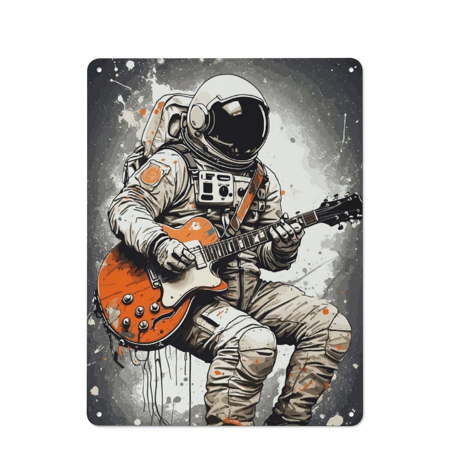 Junmoney Astronaut Guitar Music Retro-Style Metal Plaque 40X30cm For Kitchen Or Home Bar, Gift For Home Bar Enthusiasts During The Christmas Season