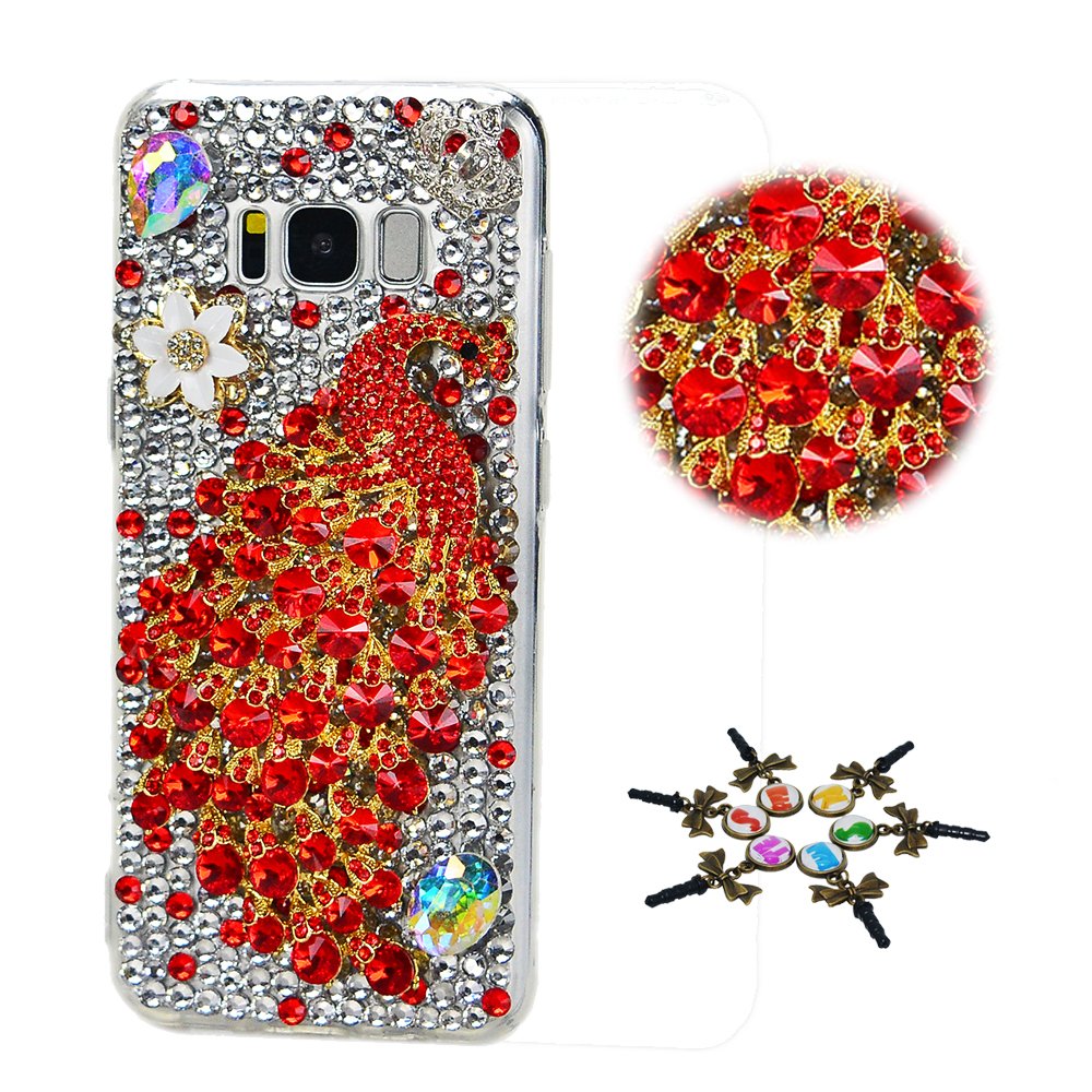 STENES Bling Case Compatible with Galaxy Note 9 Case - 3D Handmade Luxury Peacock Flowers Cover Case Compatible with Samsung Galaxy Note 9 / Galaxy SM-N960U / Galaxy SM-N960F - Red