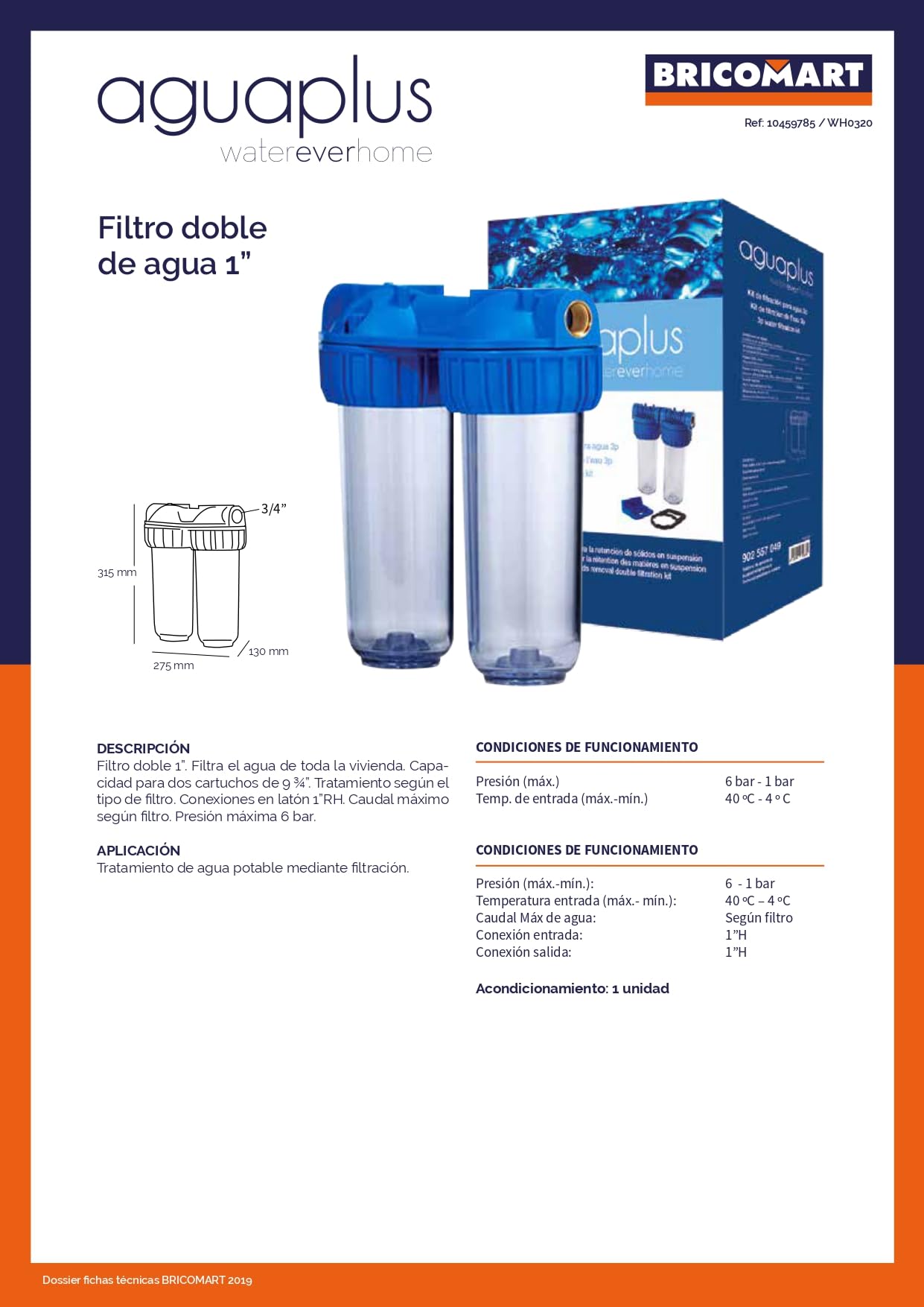 Suinga Pack 2 Vaso Doppio Contenitore per Filtros 10" + 2 Filtro Fibra 5 Micron | Sedimenti | Connessione Rinforzata in Ottone | Purificazione Acqua