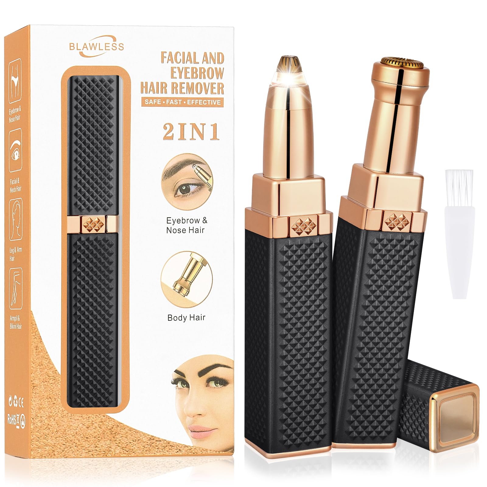 LOPHE Depiladora Facial Mujer, 2 en 1 Afeitadora Eléctrica Femenino, Recortadora de Cejas, Recargable, Dispositivo para Vello de Labios con luz LED, Depilador sin Dolor para Cuerpo (Negro)