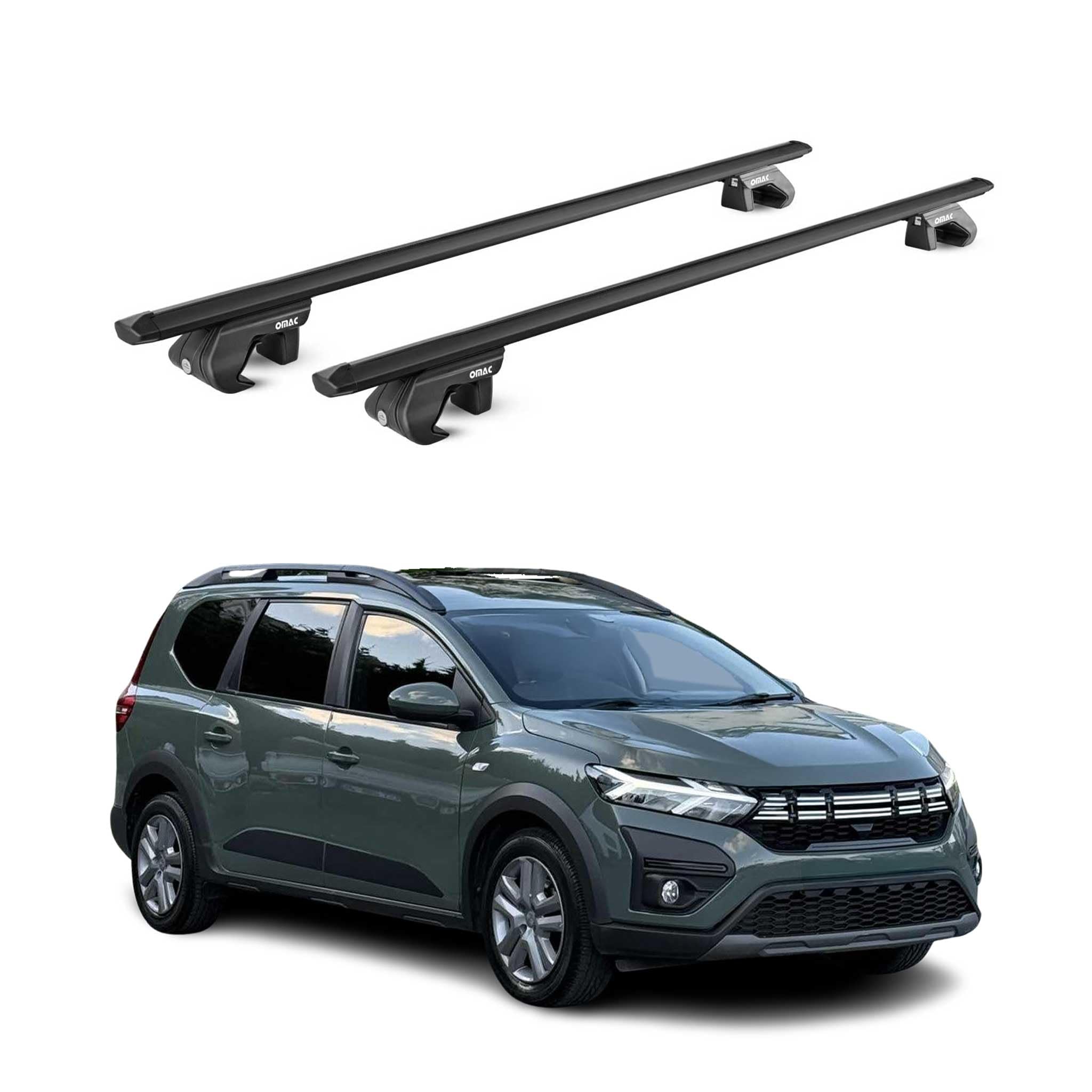 OMAC Barras de Techo Aluminio TÜV geprüft para Dacia Jogger 2022-2026 – para Barras Estándar – T Nut – MAX 90 kg – 2 Schlösser Negro