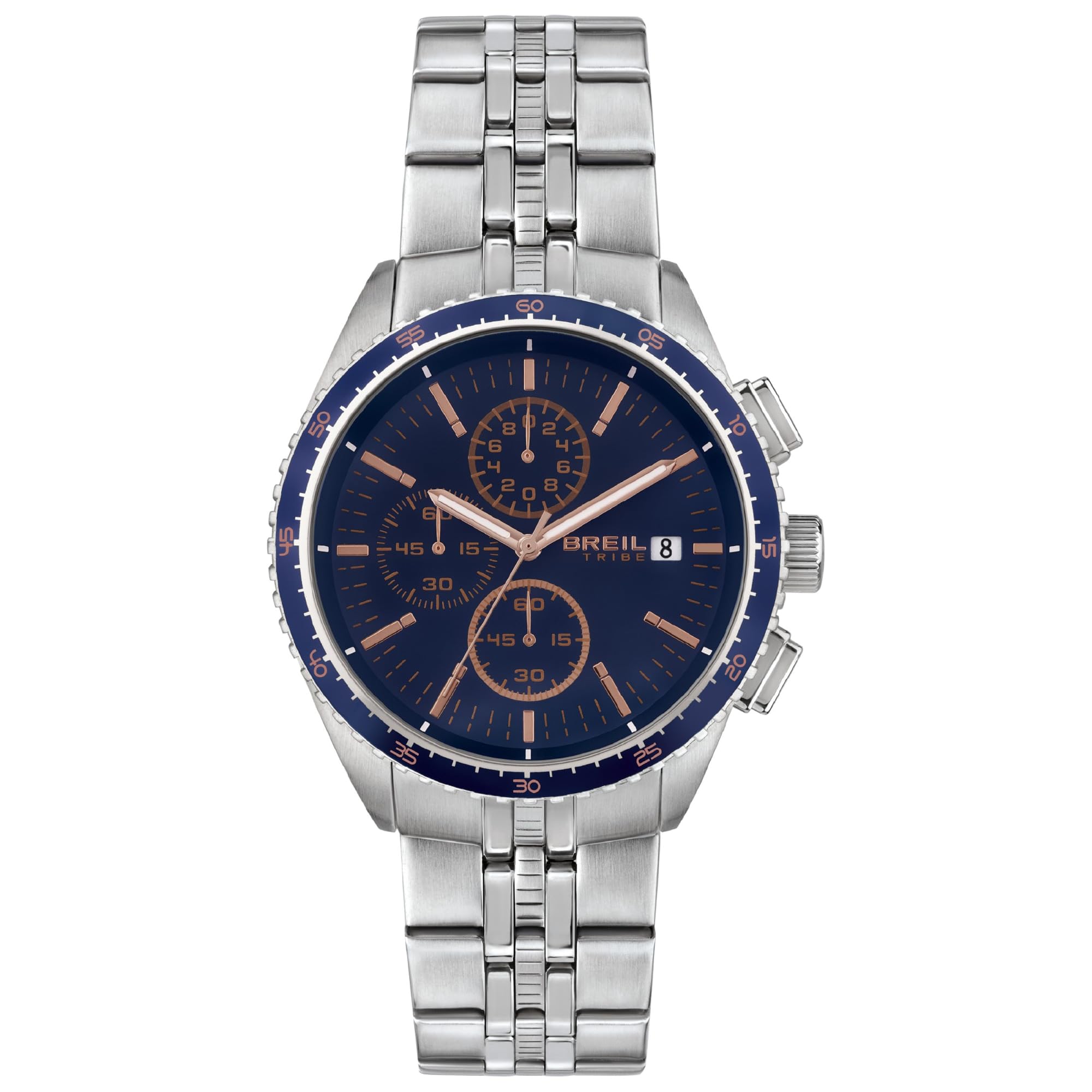 Breil Orologio Uomo Cronografo Net - Cassa 42mm In Acciaio Blux Con Quadrante Blu E Dettagli Rosa IP