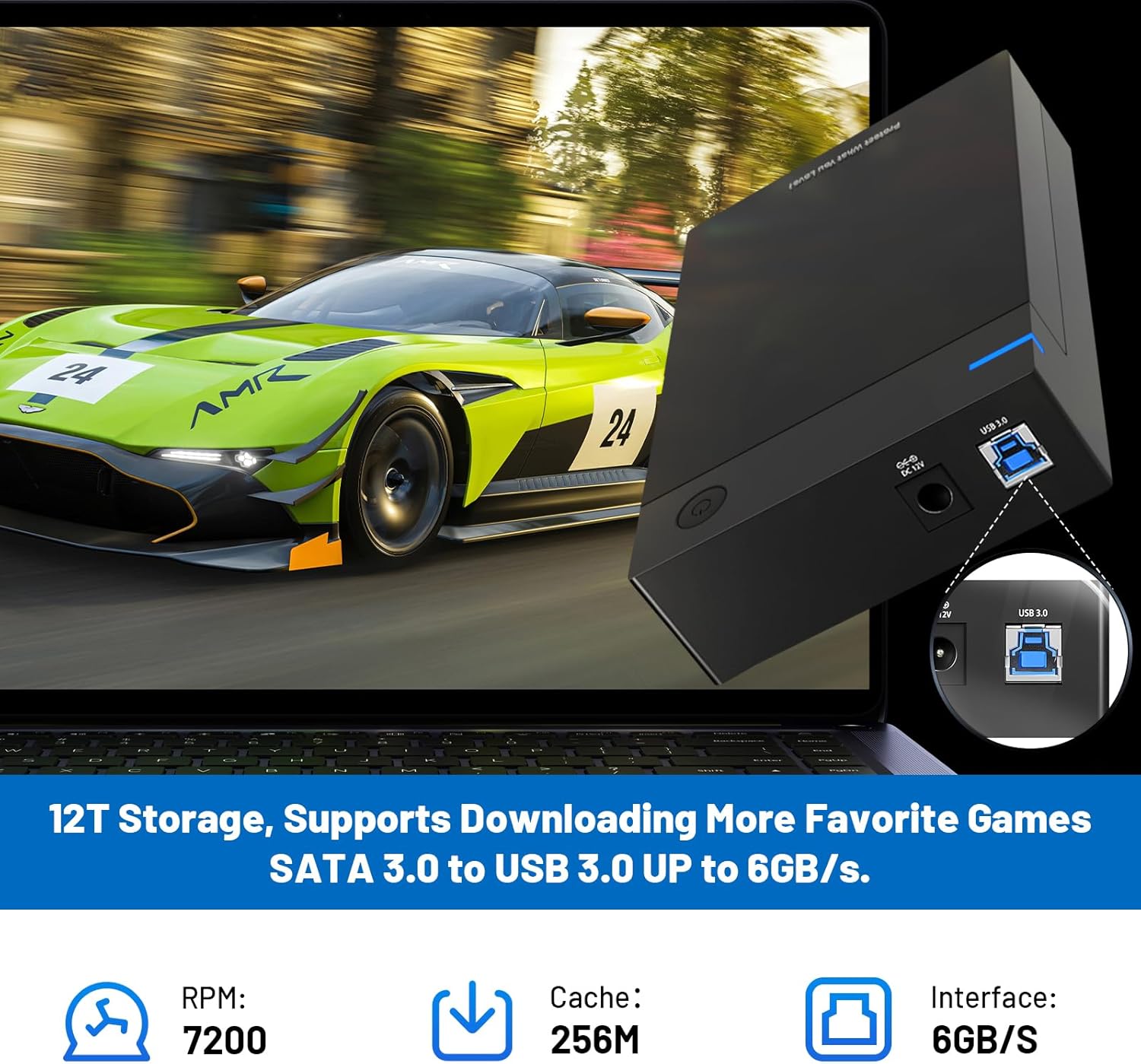 Kinhank 12tb Retro Game Hard Drive with 96000+ Games, Retro Game Consoles Compatible with 400+ Emulators, Portable Game Hard Drive Disk Compatible with Win 7/8/10/11