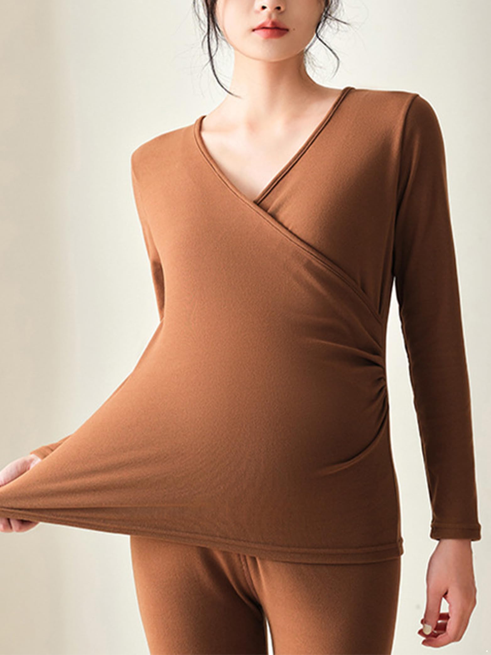 Jhaoyu Damen Schwangere Thermounterwäsche Set Zweiteilige Thermooberteil und Umstandsleggings Stillkleidung für Stillen Umstandsschlafanzug