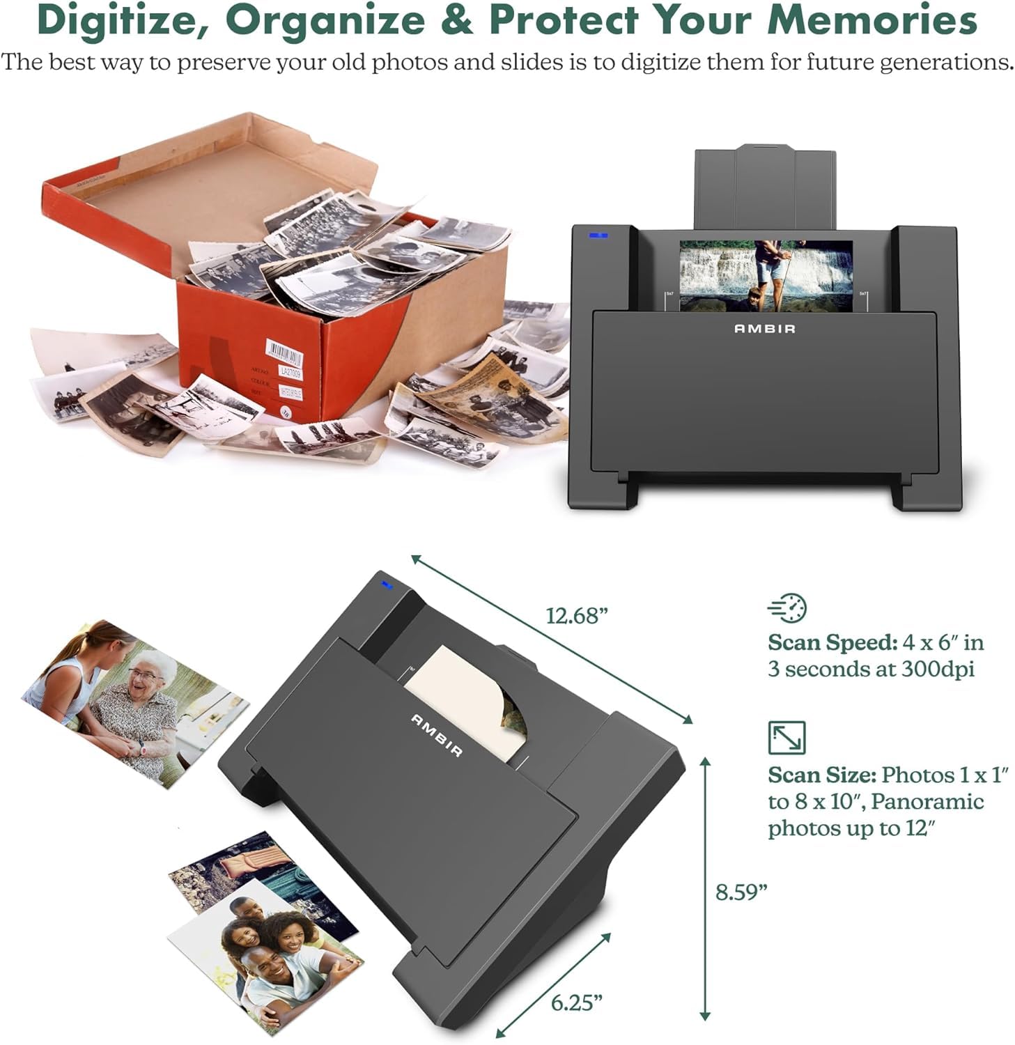 AMBIR Photo Scanner with Photo Cleaning Kit Bundle – Scan Photos in Seconds, Auto Crop & Deskew, 300/600 DPI High Resolution Scanning, Restore & Organize with Software, Mac & PC Compatible — view 5