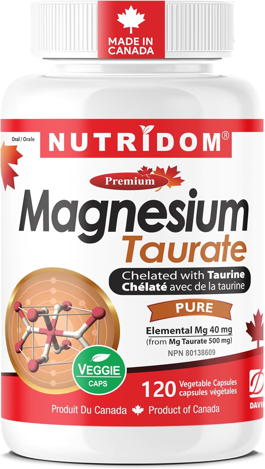 Nutridom Magnesium Taurate 500mg | 40mg Elemental Magnesium per Capsule | 120 Vegan Capsules | Chelated with Taurine | Electrolyte, Muscle & Heart Support | Non-GMO, Gluten-Free - Amazon product rated Grade B
