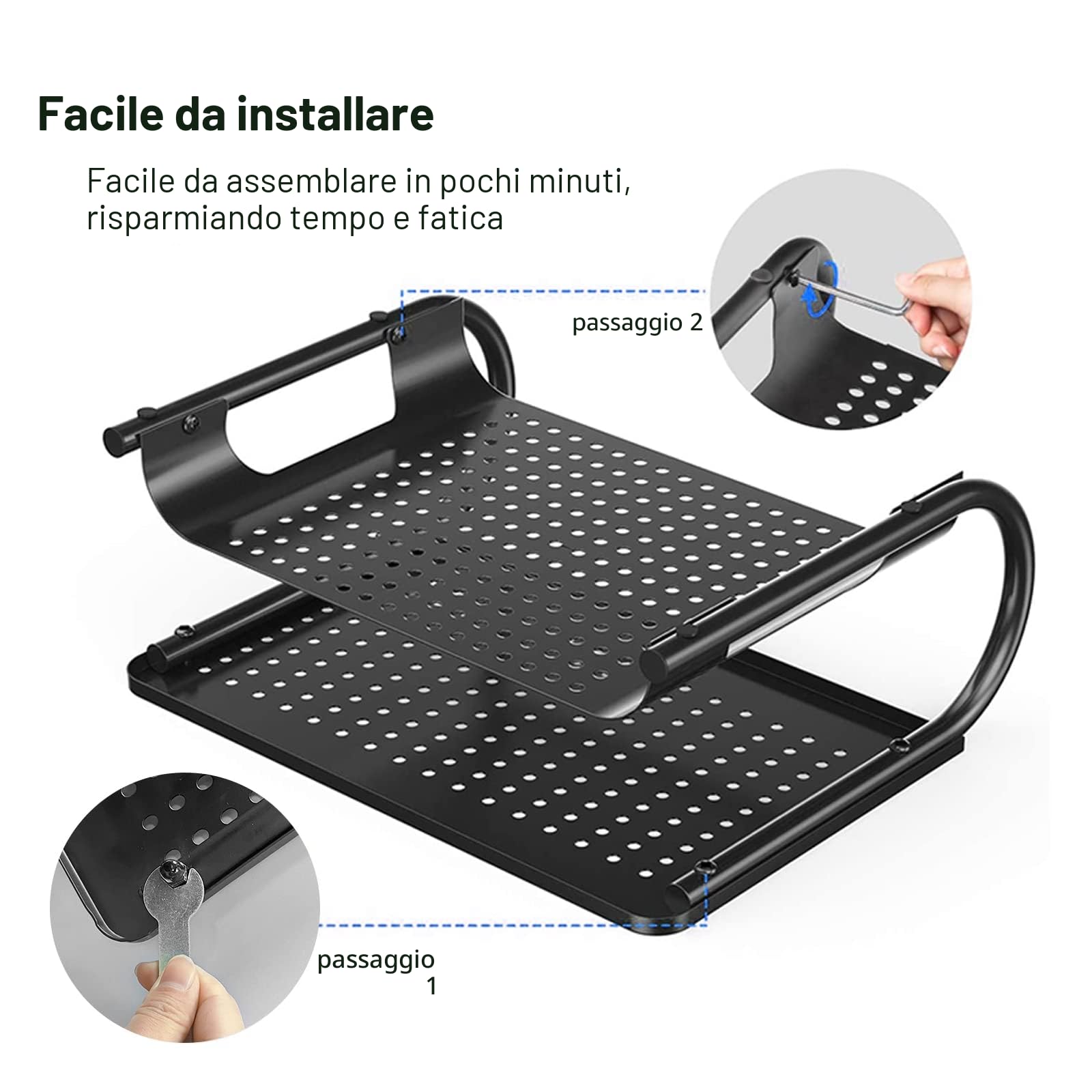 suptek Supporto Schermo PC, Supporto Monitor per Computer Portatile, Computer, iMac, PC da 20 kg Massimo - Supporti e Rialzi Per Schermo Accessori per PC Stoccaggio Scrivania 2 Ripiani MST002