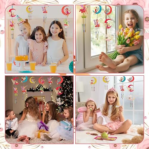 Miniatura 6 de KATOOM Paquete de 12 carillones de viento para niños, kits de manualidades de elfos de hadas, carillón de viento de hadas sin terminar de madera,