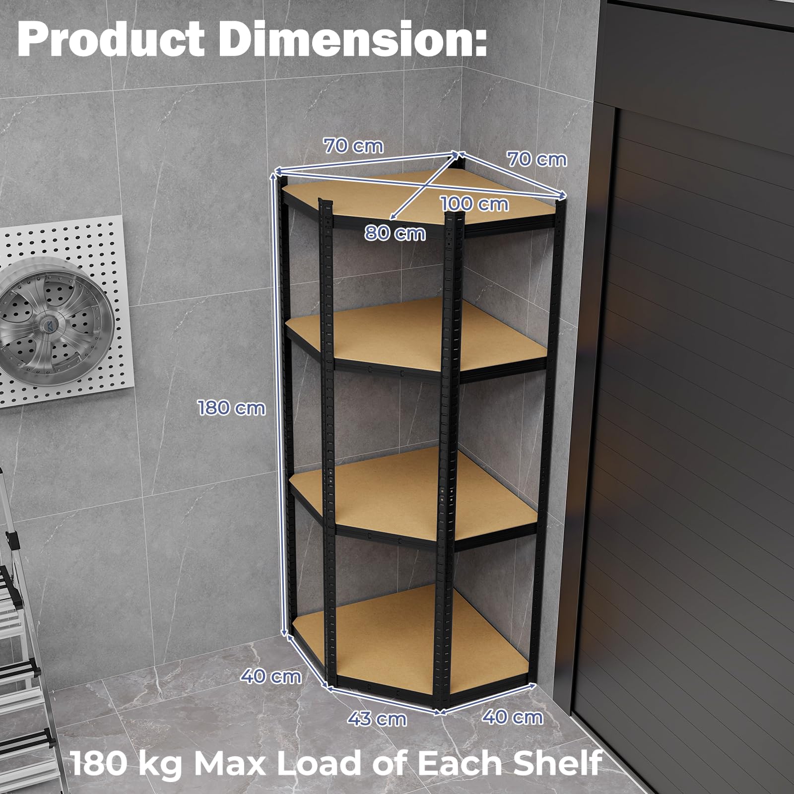 Scaffale Angolare In Metallo - 4 Ripiani Regolabili - Portata 720 Kg - 100x80x180 Cm - Argento Per Garage E Magazzino - Foto 10