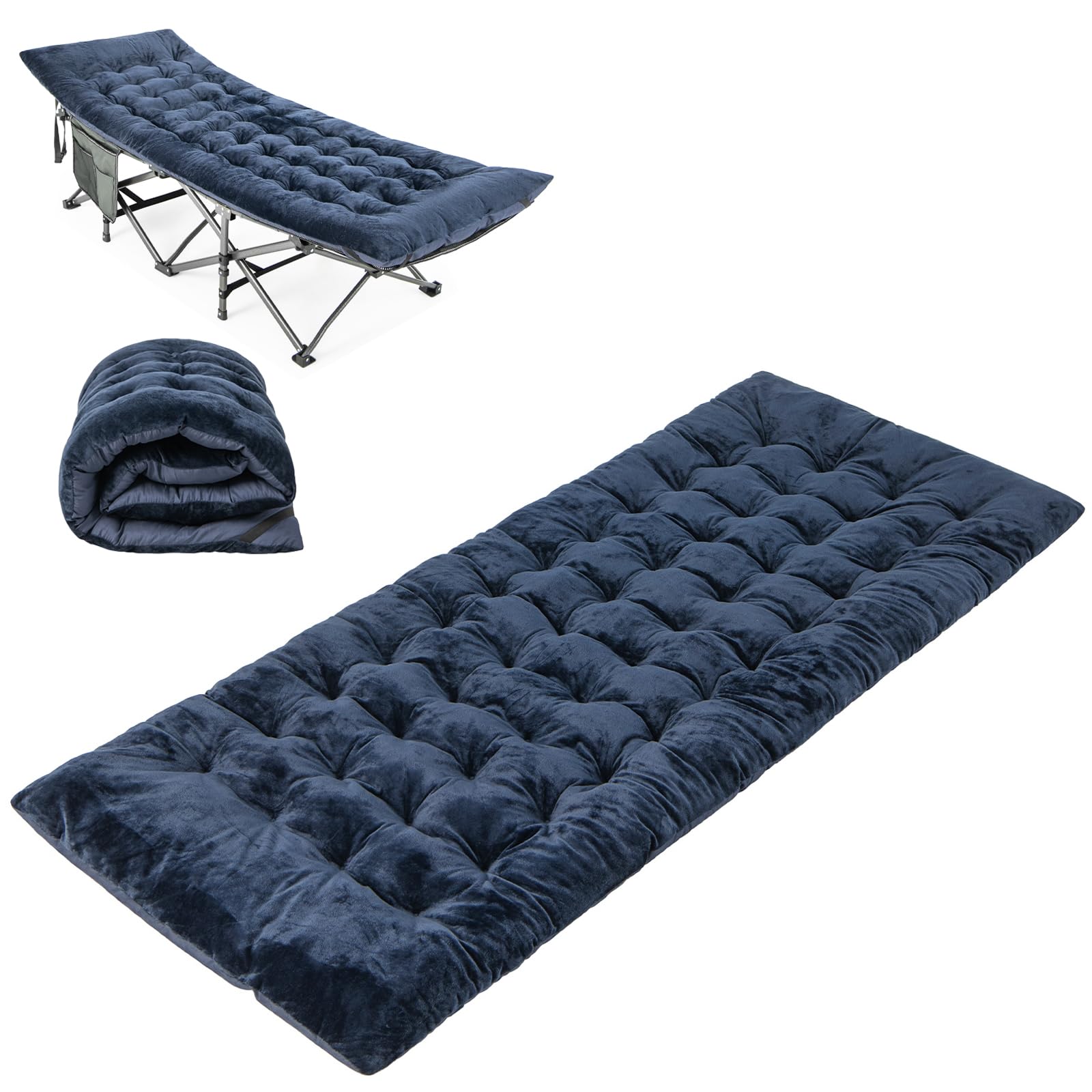 GYMAX Liegenauflage, 190 x 70 x 7 cm, Auflage Sonnenliege mit 4 Einstellband, Auflage Gartenliege, Feldbett Auflage für Deckchair, Gartenmöbel & Reisen