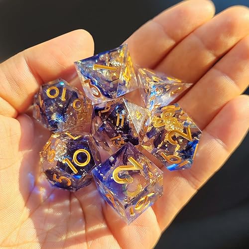 Miniatura 4 de Juego de dados DND de resina, 7 piezas, dados D&D hechos a mano con borde afilado con caja de regalo, dados para juegos de rol, Dungeons and Dragons