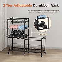 Vista 5 de HavenlyYouth Dumbbell Rack, Home Gym Weight Rack Storage, Adjustable Dumbbell Stand Organizer with Wheels, Holds Dumbbells, Kettlebells, Yoga Mats