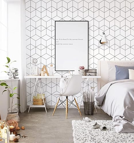 Vista 71 de Safiyya Papel tapiz geométrico dorado y negro de 118 x 17.3 pulgadas, papel adhesivo autoadhesivo extraíble para armarios y paredes, rollos