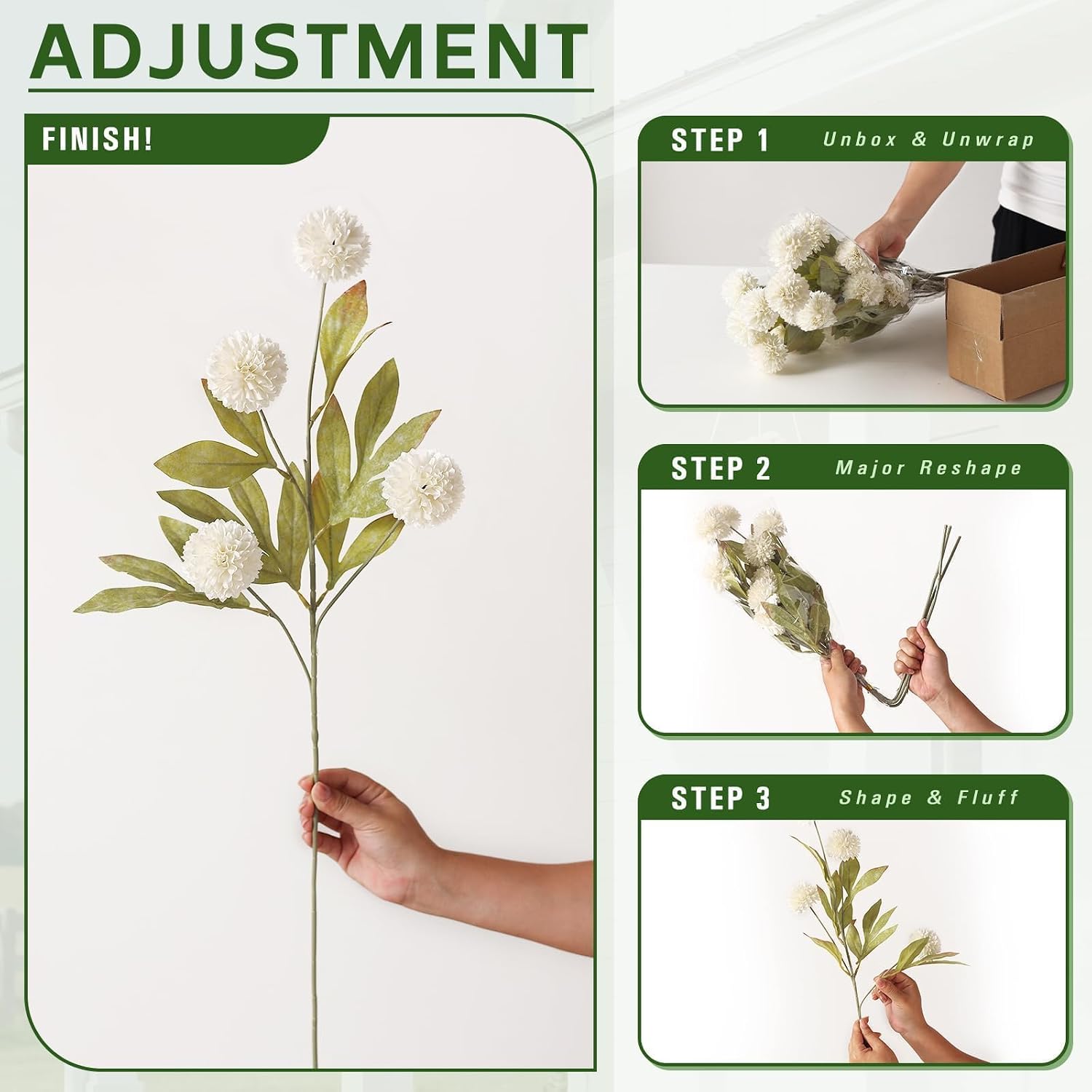 6 PCS 27"Artificial Pompon Mum Branches, Silk Chrysanth Stems (Cream) | DIY Bouquet, Bendable Branches, Durable Material, Realistic Faux Flowers, for Vase/Table Centerpieces/Farmhouse/Home Decor