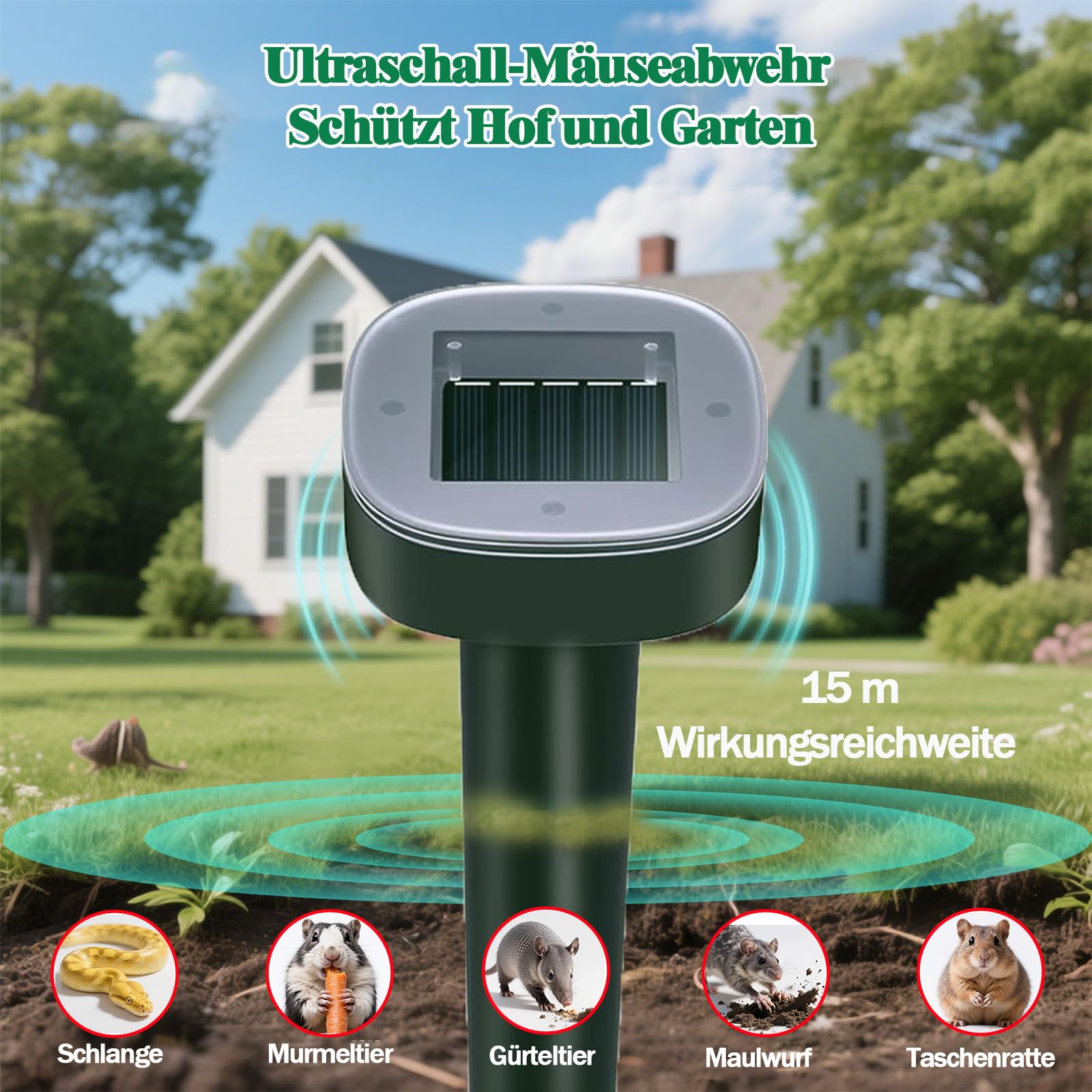 Maulwurf Vertreiber–Maulwurfschreck solar Testsieger, IP65 Geeignet zur Vertreibung von Maulwürfe und Anderen Nagetieren in Gärten Rasen (Runden 6 Pack)