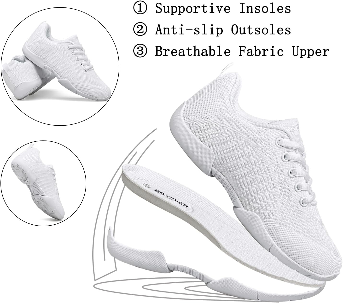 TUOTOM White Cheer Shoes for Girls Youth Cheerleading Shoes Dance Tumbling Sneakers Gymnastics Tennis Hip Hop Walking Sneakers - Image 3