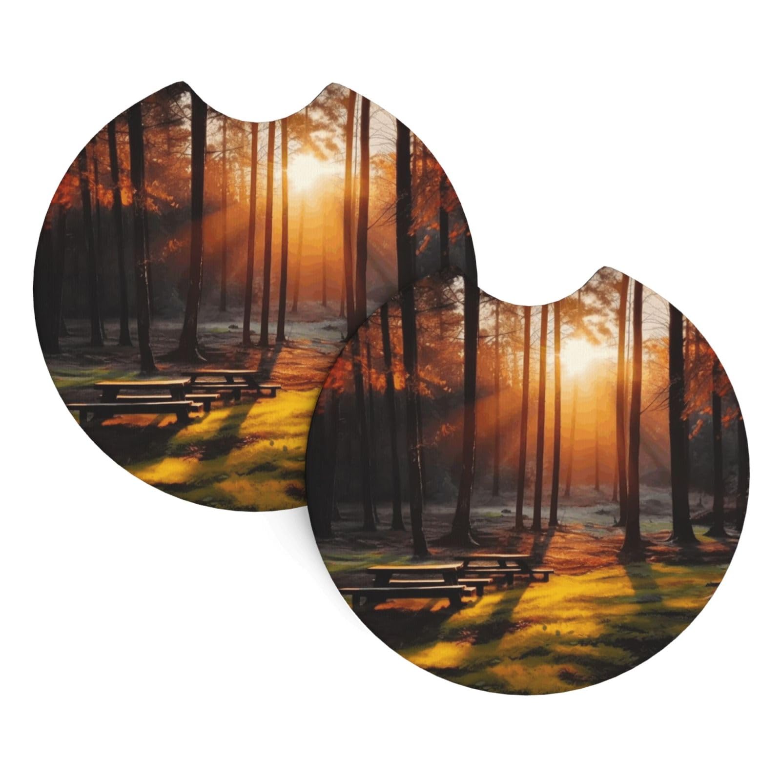 2 Pack Car Coaster for Cup Holders Sunset in The Forest Car Cup Coaster 2.7" Neoprene Non-Slip Automotive Cup Mat Universal Auto Car Interior Accessories for Women Men Cup Pad