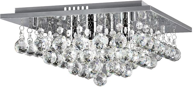 Modern Elegant Square Chandelier Ceiling Light Crystal Droplets Chrome Base M0062
