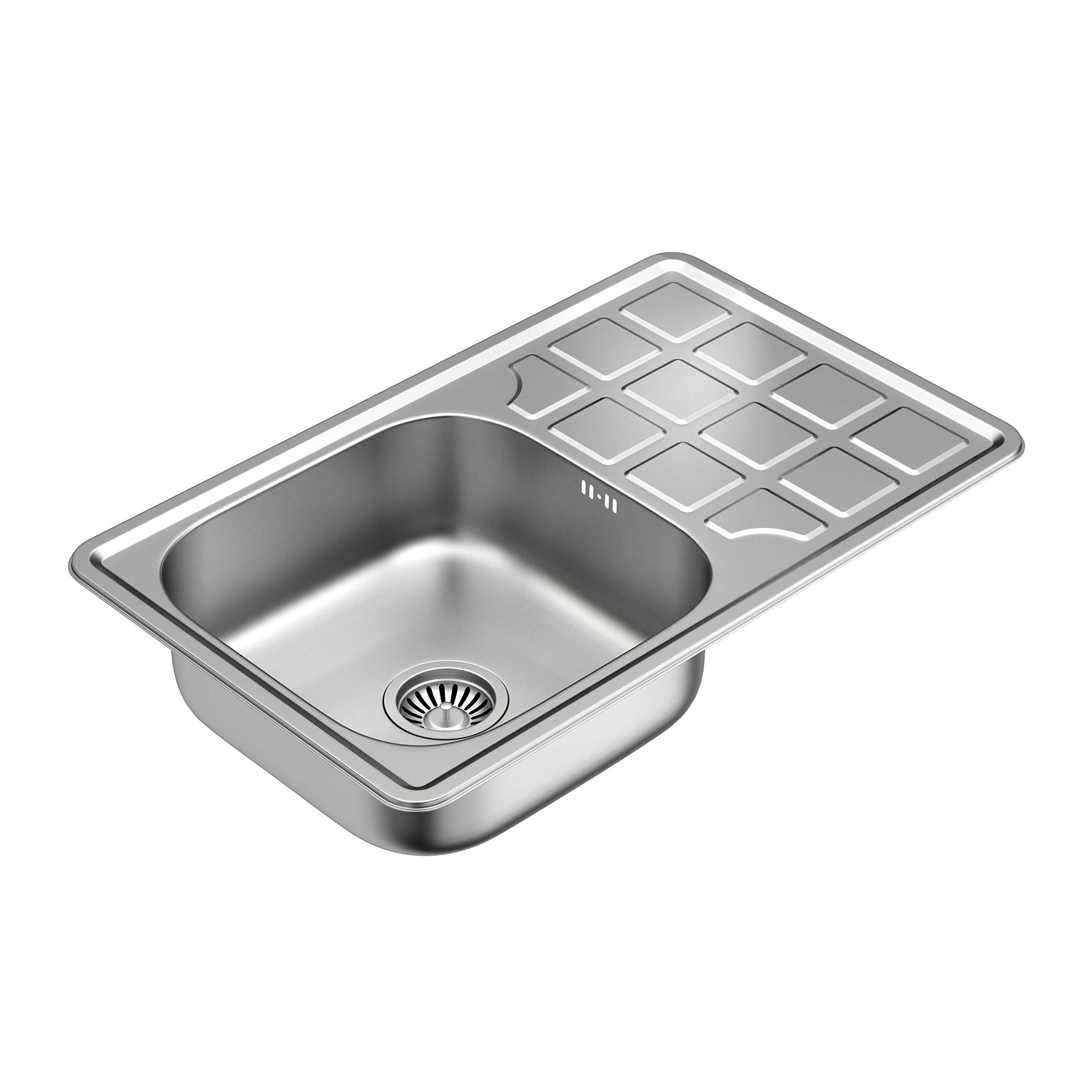 VBChome Fregadero empotrable, 78 x 48 cm, estructura de lino, a partir de 50 cm, acero inoxidable, superficie de estante, escurridor cuadrado, sifón
