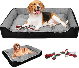 DEARBAG Hundebett Grosse Hunde, Hundekorb Flauschig, Hundebett Waschbar, Weiche Plüsch Hundebetten rutschfeste Hundekörbchen Hundesofa, Haustierbett für Grosse Hunde und Katzen, Schwarzgrau, 90×70cm product image