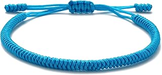 سوار الحظ وقلادة - عقد بتصميم لاكي بوديست أساور الصداقة المضفرة للمراهقين من الرجال والنساء مصنوعة يدويًا بمحبة تأتي بنمط التبت معصم قابل للتعديل أزرق