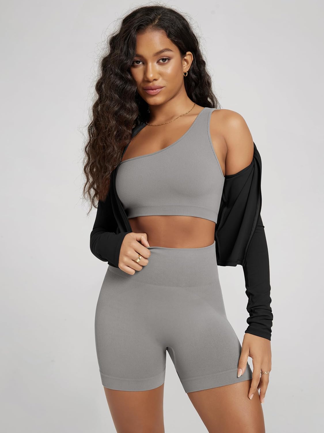 ODODOS Seamless One Shoulder Sports Bra for Women Ribbed Asymmetrical Non Padded Yoga Crop Tank Tops - Image 5