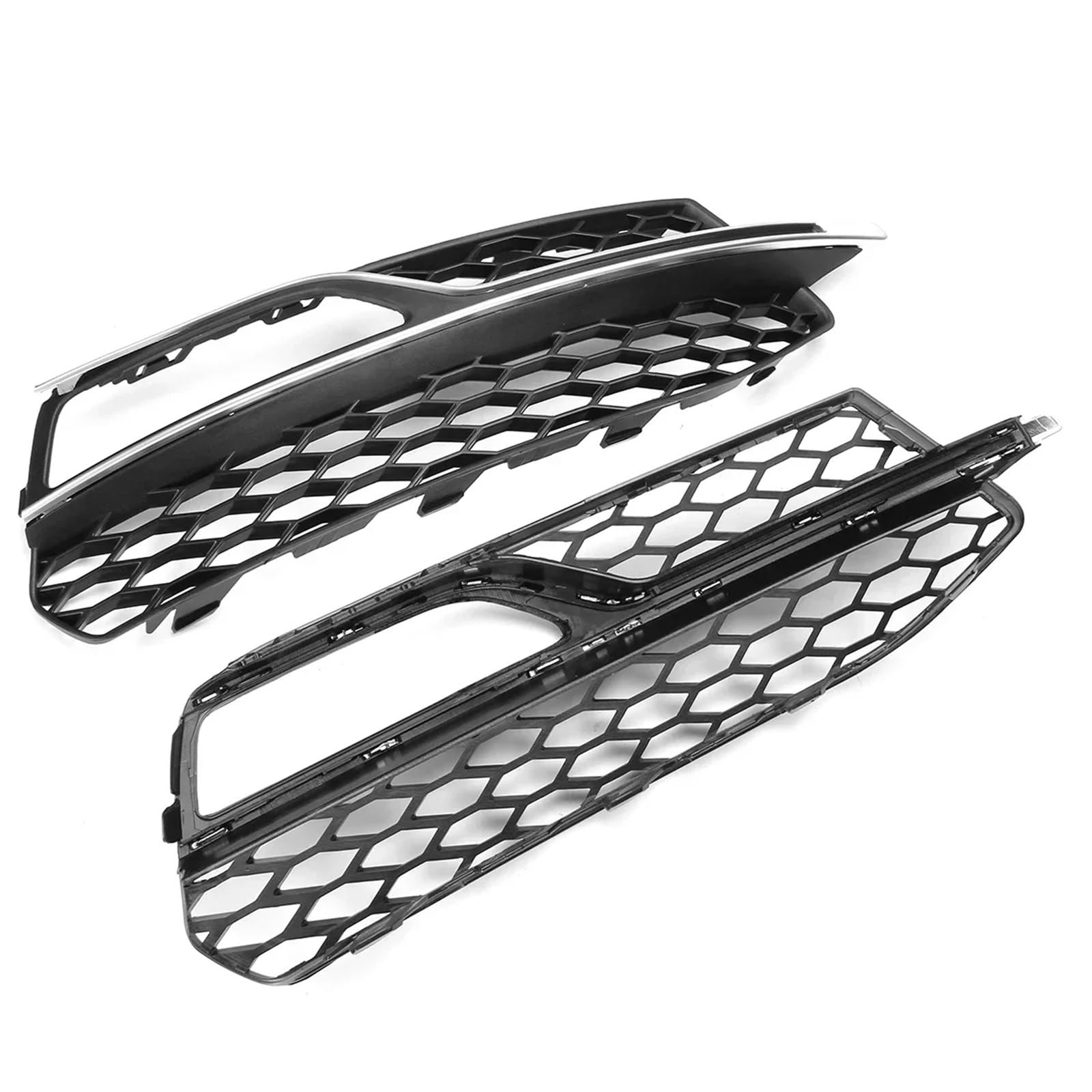 Par de cubiertas de rejilla de luz antiniebla para parachoques delantero de coche, compatibles con Audi A3 S-Line S3 2014-2016 Rejillas frontales de radiador Parrilla de paracho(Chrome Silver)