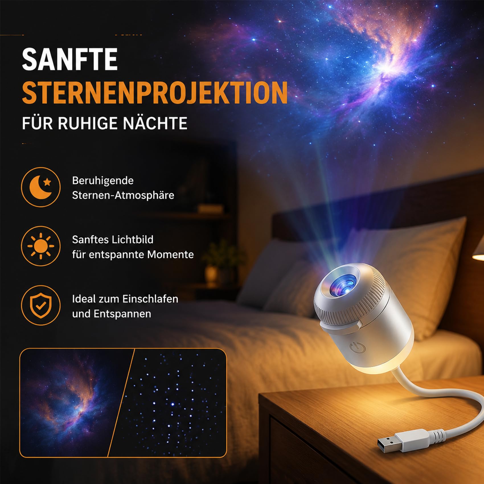 Comauo Night Light Projector, 2-In-1 Plug-and-Play HD Star Projector, Smart Holografischer 5D Sternen- & Ozeanprojekt, Eine Reihe Von Projektionsfolien mit Einstellbarer Helligkeit (Mit 24 Filmen)
