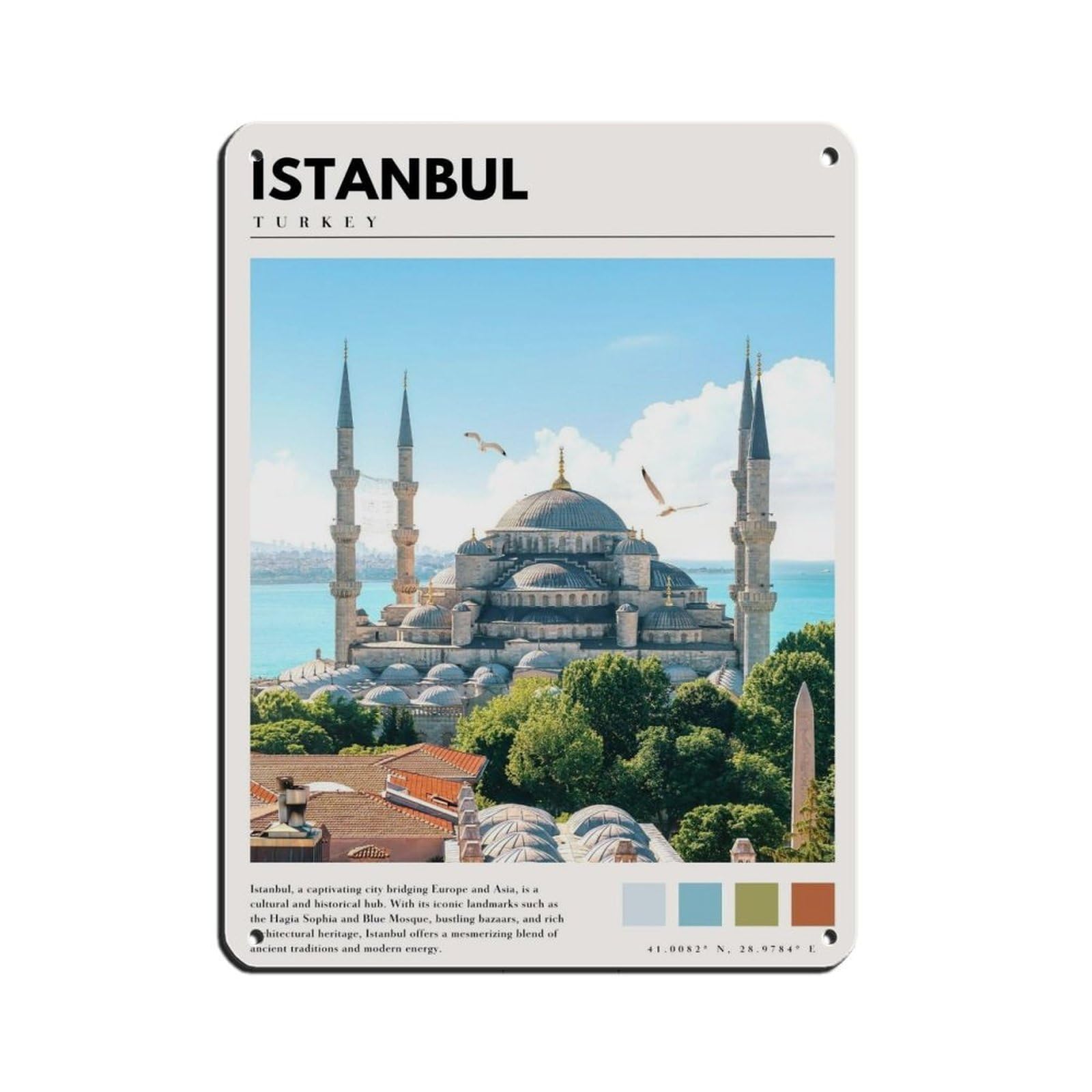 Istanbul Hagia Sophia & Blue Mosque Poster Tin Sign Vintage Metal Pub Club Cafe Bar Home Wall Art Decoration Poster Retro 12x16inch(30x40cm)