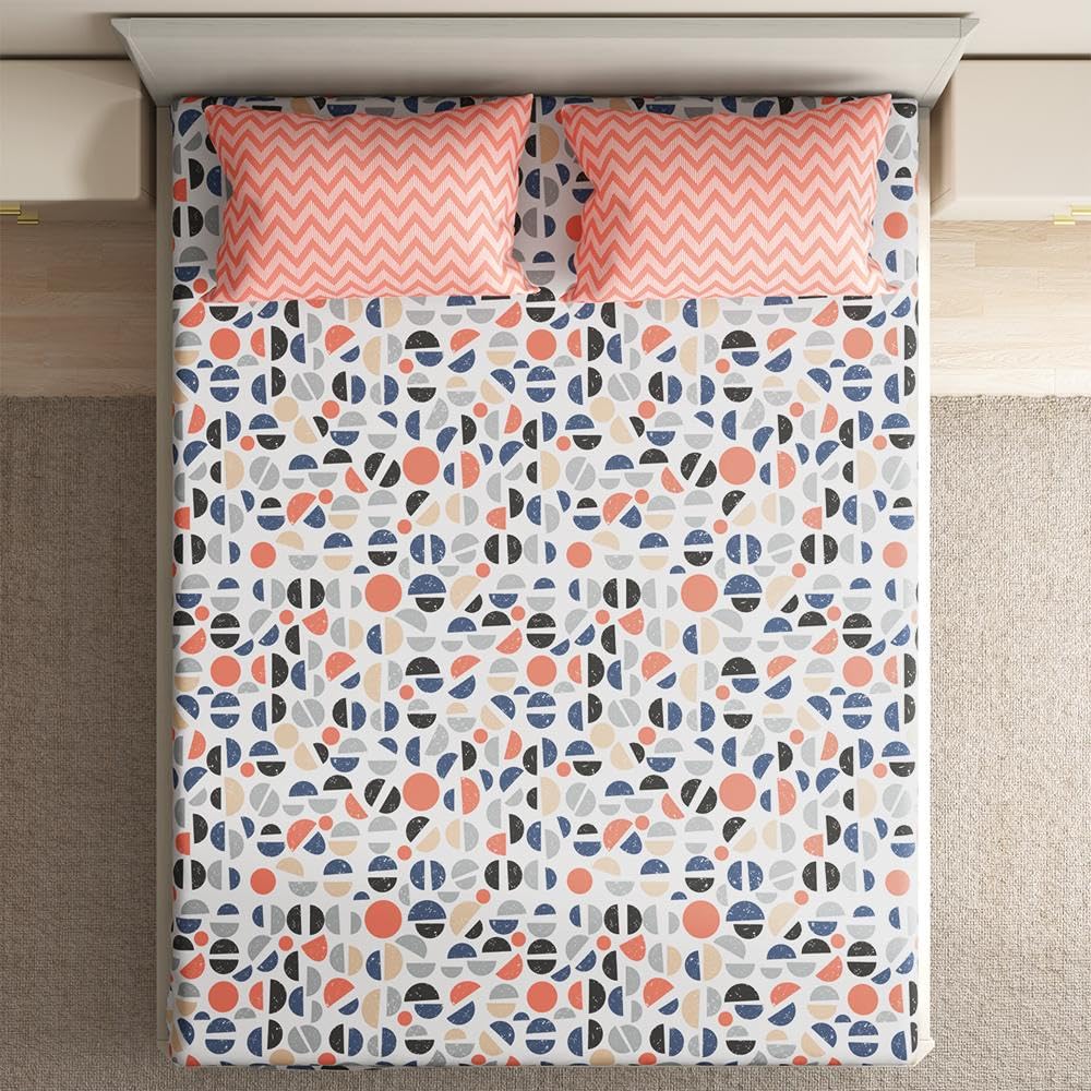 Wakefit 100% Cotton 220 TC Digital Print Fitted Bedsheet with 2 Pillow Covers | Birko King, 78" x 72", Birko | 1.98m x 1.83m