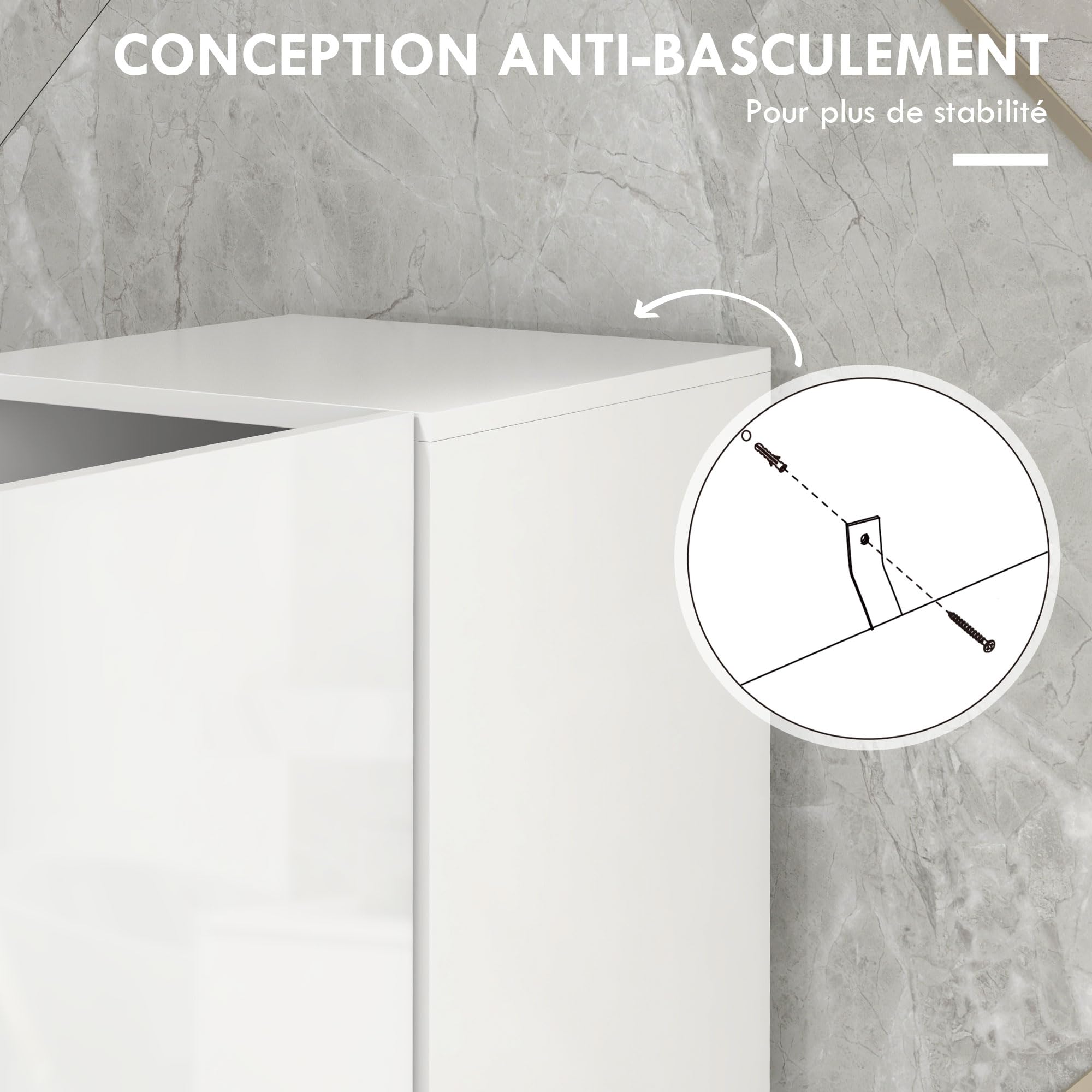 kleankin Meuble colonne de salle de bain, armoire de rangement haute, finition brillante, étagères réglables, 2 placards et 2 niches, étagère de rangement pour salle de bain, 30 x 30 x 181,5 cm, blanc